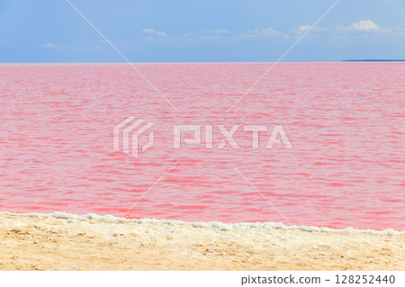 View of the pink salty Syvash lake in Kherson region, Ukraine 128252440