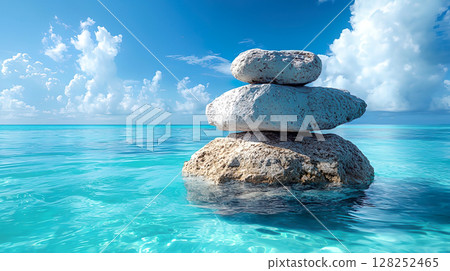 Mysterious rock piles in the sea 128252465