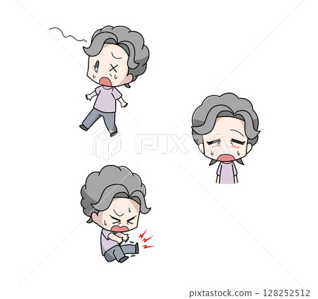 三組老年婦女中暑早期症狀的插畫 三組老年婦女中暑早期症狀的插畫 128252512