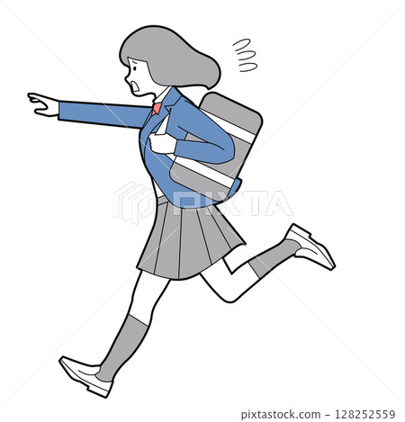 Female junior high school student running with outstretched hands Female junior high school student running with outstretched hands 128252559