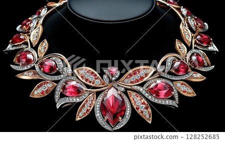 Elegant Bold Ruby Statement Necklace with Multiple Layers and Unique Design 128252685