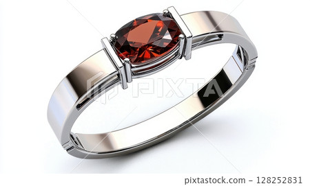 Modern Sleek Bracelet with a Unique Design Featuring a Red Gemstone 128252831