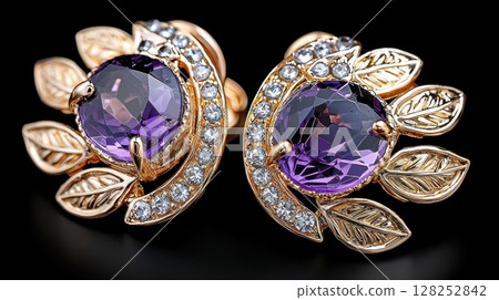 Exquisite Amethyst and Gold Leaf-Inspired Earrings with Sparkling Accents 128252842