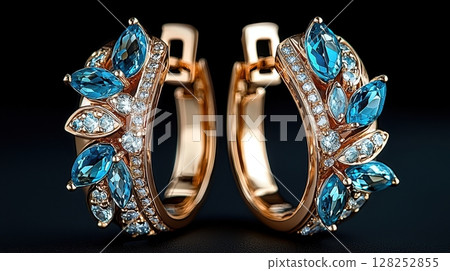 Elegant Modern Aquamarine Hoop Earrings with Sparkling Gem Details Elegant Modern Aquamarine Hoop Earrings with Sparkling Gem Details 128252855