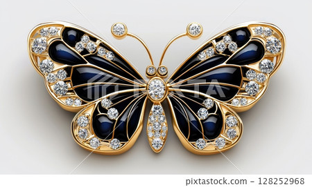 Elegant Sapphire Butterfly Brooch with Diamonds and Gold Accents 128252968