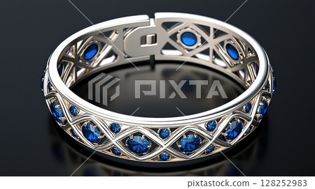 Elegant Geometric Cuff Bracelet Adorned with Blue Sapphire Stones 128252983