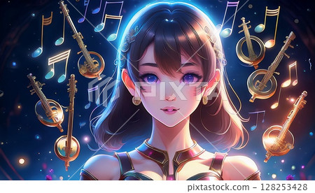 A woman enjoying music 128253428