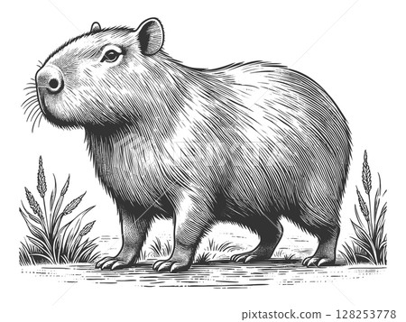 Capybara engraving sketch raster illustration 128253778