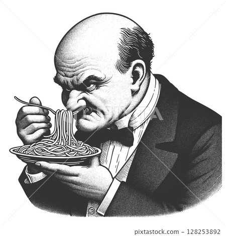 Victorian Man Disgusted by Spaghetti Meal raster 128253892