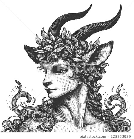 Mythical Satyr engraving raster illustration Mythical Satyr engraving raster illustration 128253929