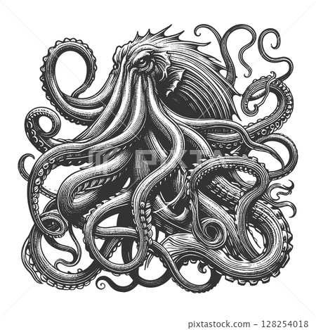 Octopus Kraken Creature with Tentacles vector - Stock Illustration ...
