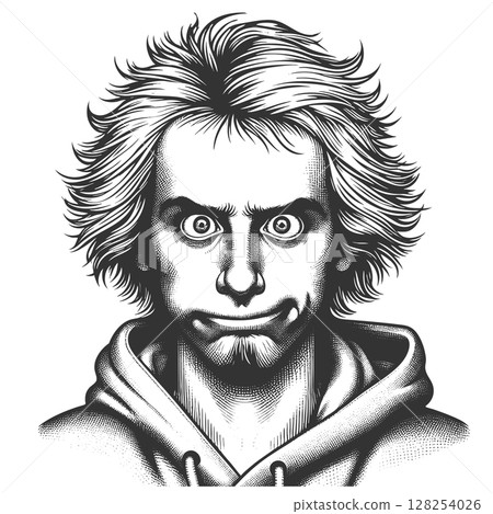 Wild Haired Man Making Goofy Face engraving raster 128254026