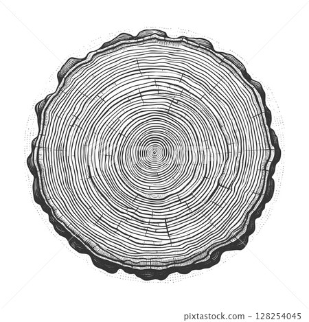 Tree Trunk Cross Section with Growth Rings vector Tree Trunk Cross Section with Growth Rings vector 128254045