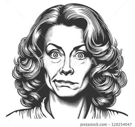 Surprised Woman with Awkward Expression Engraving Surprised Woman with Awkward Expression Engraving 128254047