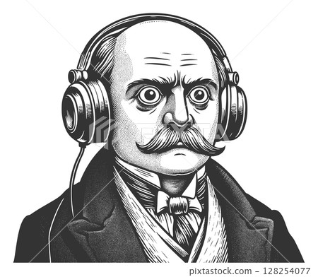 Surprised Victorian Man in Headphones vector Surprised Victorian Man in Headphones vector 128254077