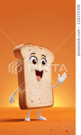Funny toast with a face on an orange background. Artificial intelligence.  Funny toast with a face on an orange background. Artificial intelligence.  128254106