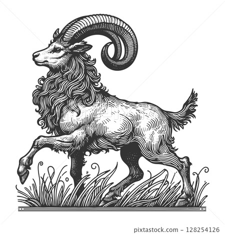 Majestic Ram engraving sketch raster illustration 128254126