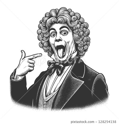 Surprised Aristocrat Pointing at Himself in Wig 128254138