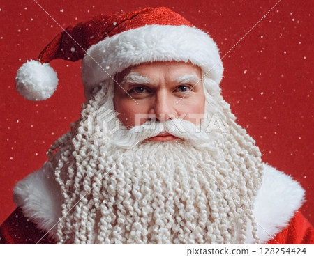 Portrait of Santa Claus on a red background.  128254424