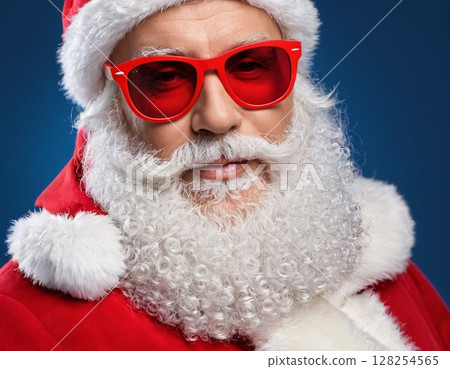 Portrait of stylish Santa Claus on blue background.  128254565