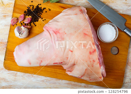 View of a fresh pork ham View of a fresh pork ham 128254796