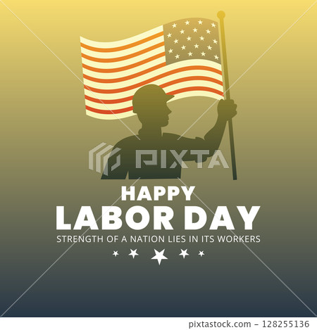 Labor Day Poster with Worker Silhouette and USA Flag Labor Day Poster with Worker Silhouette and USA Flag 128255136