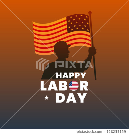 Labor Day Design with Worker Holding American Flag on Gradient Labor Day Design with Worker Holding American Flag on Gradient 128255139