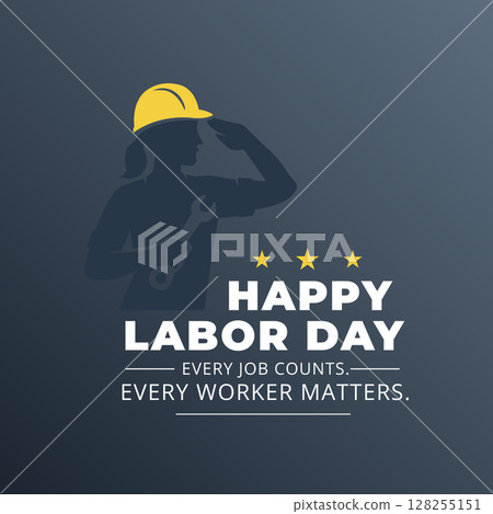 Labor Day Poster with Worker in Helmet and Motivational Text 128255151