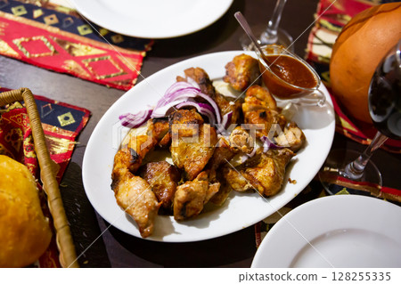 fried pork shashlik fried pork shashlik 128255335
