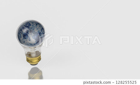 The Earth in Light bulb on black background fo Eco or energy concept 3d Rendering. 128255525