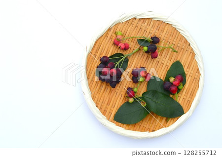 Colorful Juneberries on a tray Colorful Juneberries on a tray 128255712