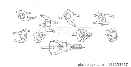 Top View Illustration of People and Scooter 128255767