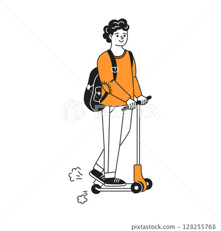 Person Riding a Scooter with a Backpack 128255768