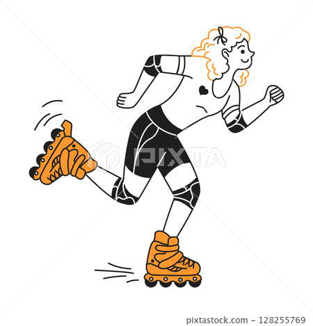 Illustration of Woman Rollerblading in Dynamic Pose 128255769