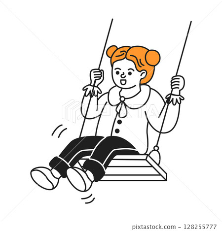 Young Girl Joyfully Swinging in Minimalist Style 128255777
