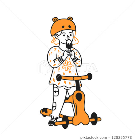 Child Enjoying Ice Cream on Scooter 128255778