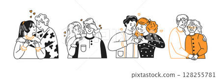 Illustration of Couples Expressing Love and Affection 128255781