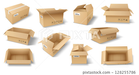 Collection of Various Cardboard Boxes in Different Angles Collection of Various Cardboard Boxes in Different Angles 128255786