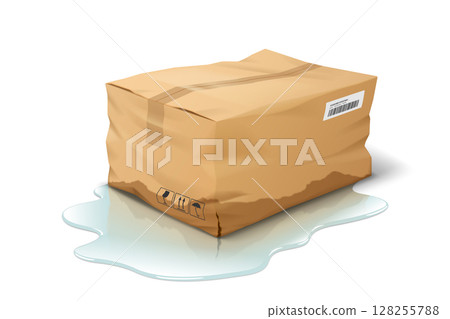 Wet Package with Water Puddle Illustration 128255788