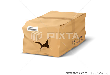 Damaged Cardboard Package with Crack Illustration 128255792