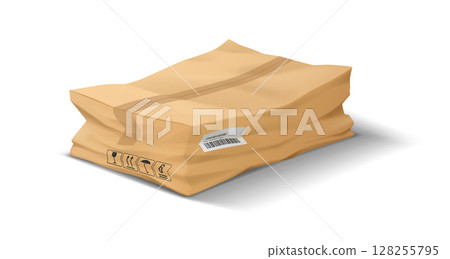 Crushed Parcel with Shipping Icons Crushed Parcel with Shipping Icons 128255795