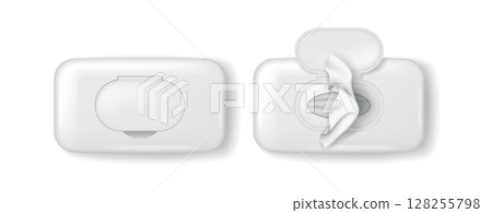 Top View of Open and Closed Wet Wipes Packs 128255798