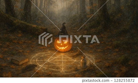 魔法圈與南瓜燈奇幻景觀 128255872