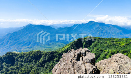 Climbing Mt. Myoko in summer (view of Mt. Kurohime and Mt. Takatsuma from the summit of the southern peak) Climbing Mt. Myoko in summer (view of Mt. Kurohime and Mt. Takatsuma from the summit of the southern peak) 128255881