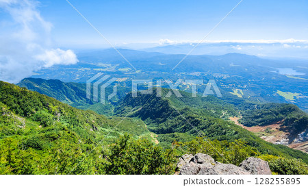 Climbing Mt. Myoko in summer (view of Akakura Onsen from the summit of the southern peak) Climbing Mt. Myoko in summer (view of Akakura Onsen from the summit of the southern peak) 128255895