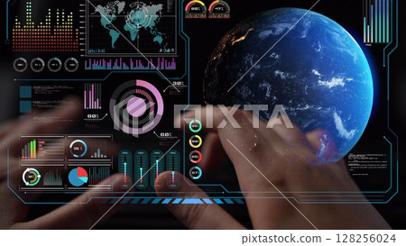 Global network connection interface show worldwide digital communication Thunk 128256024