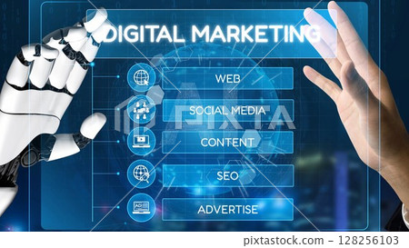 Digital Marketing Structure Showing SEO, Content, and Online Advertising Muxer 128256103