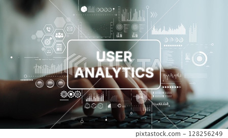 Hands Typing on Keyboard with User Analytics Data Visualization for Business Intelligence and Data Analysis Concept. Asymptotic smart data analytic Hands Typing on Keyboard with User Analytics Data Visualization for Business Intelligence and Data Analysis Concept. Asymptotic smart data analytic 128256249