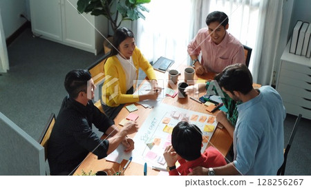 Top view of diverse smart people making task board and shake hands. Convocation. Top view of diverse smart people making task board and shake hands. Convocation. 128256267