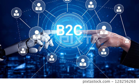 B2C Business Model with Consumer Delivery, Retail, and Growth Icons Muxer 128256268
